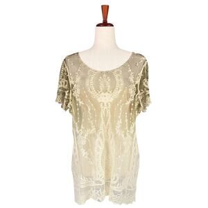 REBECCA ELLIOT Forest Fairy Sheer Mesh Ombre Embroidered Tunic Top Size M